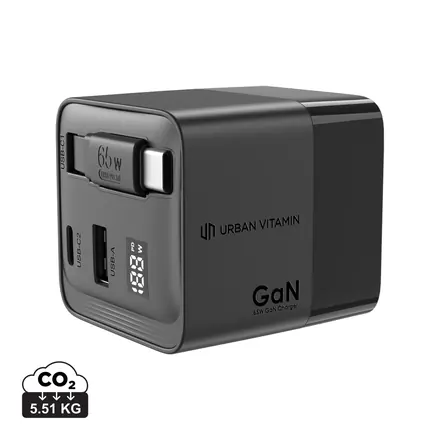 Urban Vitamin Mendocino 65W GaN charger retractable cable - XD Connects promotional product, branded with your logo