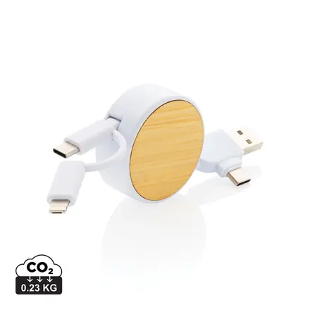 RCS recycled plastic Ontario 6-in-1 retractable cable - XD Connects promotional product, branded with your logo