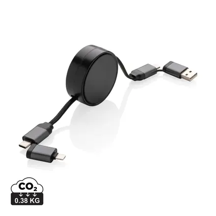 Terra RCS recycled aluminium retractable 6 in 1 60W cable - XD Connects promotional product, branded with your logo