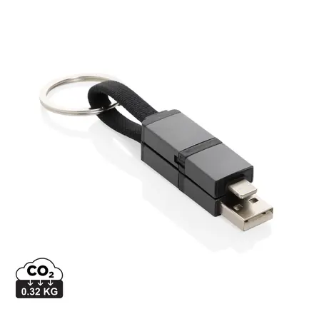 Terra recycled aluminium 4 in 1 60W fast charging cable - XD Connects promotional product, branded with your logo