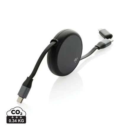 Terra RCS recycled aluminium retractable 240W 2-in-1 cable - XD Connects promotional product, branded with your logo