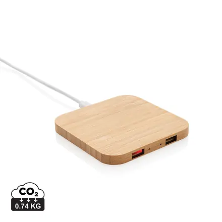 Bamboo 5W wireless charger with USB - XD Connects promotional product, branded with your logo
