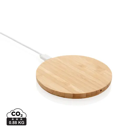 Bamboo 5W round wireless charger - XD Connects promotional product, branded with your logo