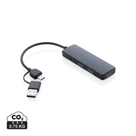 RCS recycled plastic USB hub with dual input - XD Connects promotional product, branded with your logo