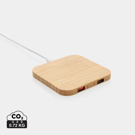 Bamboo 10W wireless charger with USB - XD Connects promotional product, branded with your logo