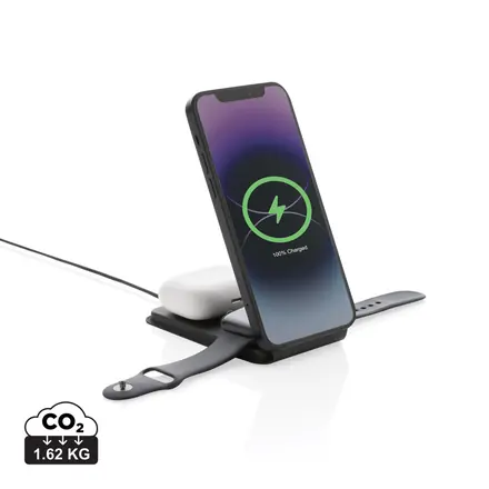 Swiss Peak RCS rPU 15W 3-in-1 magnetic wireless charger - XD Connects promotional product, branded with your logo