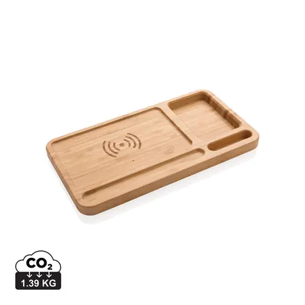 Bamboo desk organiser 5W wireless charger - XD Connects promotional product, branded with your logo