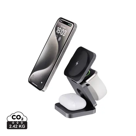 Terra RCS recycled aluminium foldable 3 in 1 15W charger - XD Connects promotional product, branded with your logo