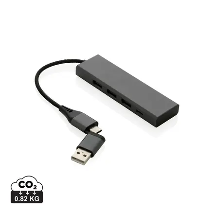 Terra RCS recycled aluminium hub with 3 USB ports - XD Connects promotional product, branded with your logo