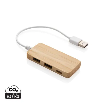 Bamboo hub with Type-C - XD Connects promotional product, branded with your logo