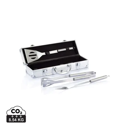 3 pcs barbecue set in aluminium box - branded promotional product