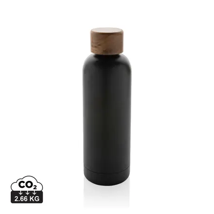 Wood RCS certified recycled stainless steel vacuum bottle - XD Connects promotional product, branded with your logo