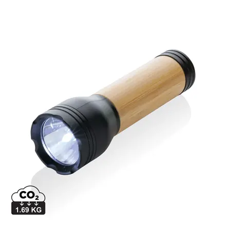 Lucid 3W RCS certified recycled plastic & bamboo torch - branded promotional product