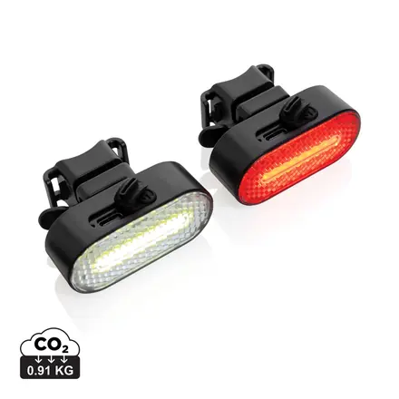 Lumino RCS recycled plastic USB re-chargeable bike light set - XD Connects promotional product, branded with your logo