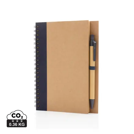 Kraft spiral notebook with pen - XD Connects promotional product, branded with your logo