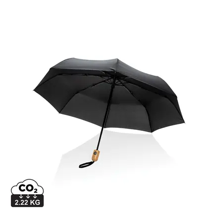 21" Impact AWARE™ RPET 190T bamboo auto open/close umbrella - branded promotional product