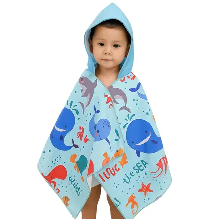 100% Microfibre Sublimation Kids Hooded Shawl - branded towels & textiles