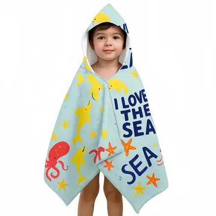 100% Double-Sided Fleece Sublimation Kids Hooded Shawl - branded towels & textiles