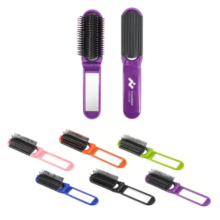 Folding Hair Brush With Mirror - branded promotional product