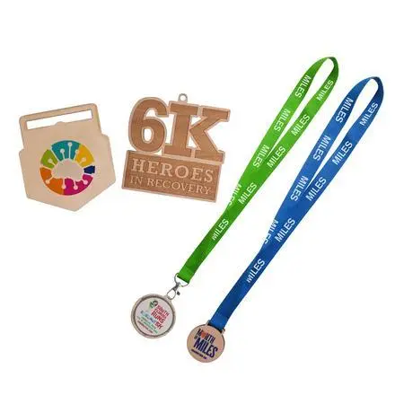 Custom Shaped Wooden Medal with Bamboo Lanyard - branded promotional product
