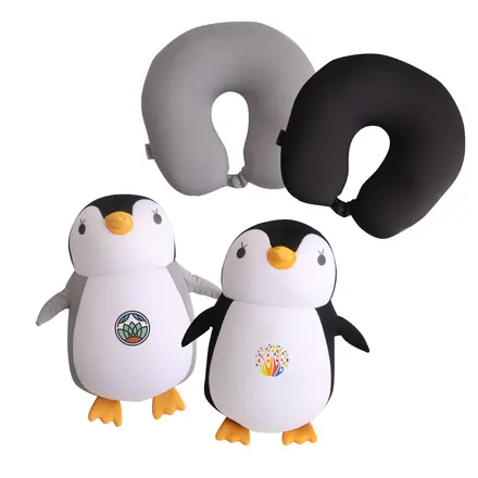 Penguin Shaped 2 In 1 Travel Pillow - branded promotional product