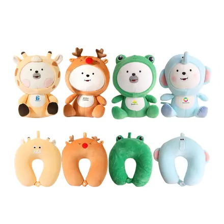 Sitting Animal Shaped 2 In 1 Travel Pillow - branded promotional product