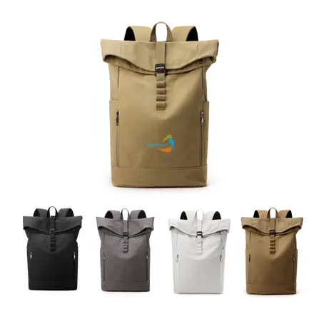 Canvas Roll Top Vintage Backpack - branded promotional product