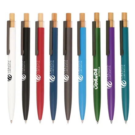 Refresh Recycled Aluminium Ball Pen with bamboo plunger - Laltex promotional product, branded with your logo