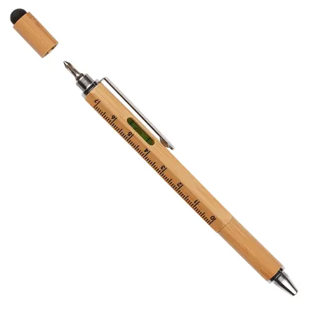 Systemo Bamboo 6 in 1 Multi Function Ball Pen - Laltex promotional product, branded with your logo