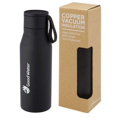 Ljungan 500 ml copper vacuum insulated stainless steel bottle with PU leather strap and lid