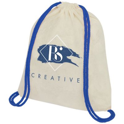 Oregon 100 g/m² cotton drawstring backpack with coloured cords 5L