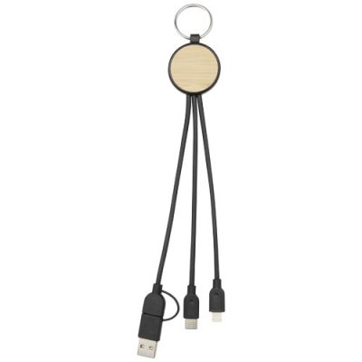 Tecta 6-in-1 recycled plastic/bamboo charging cable with keyring