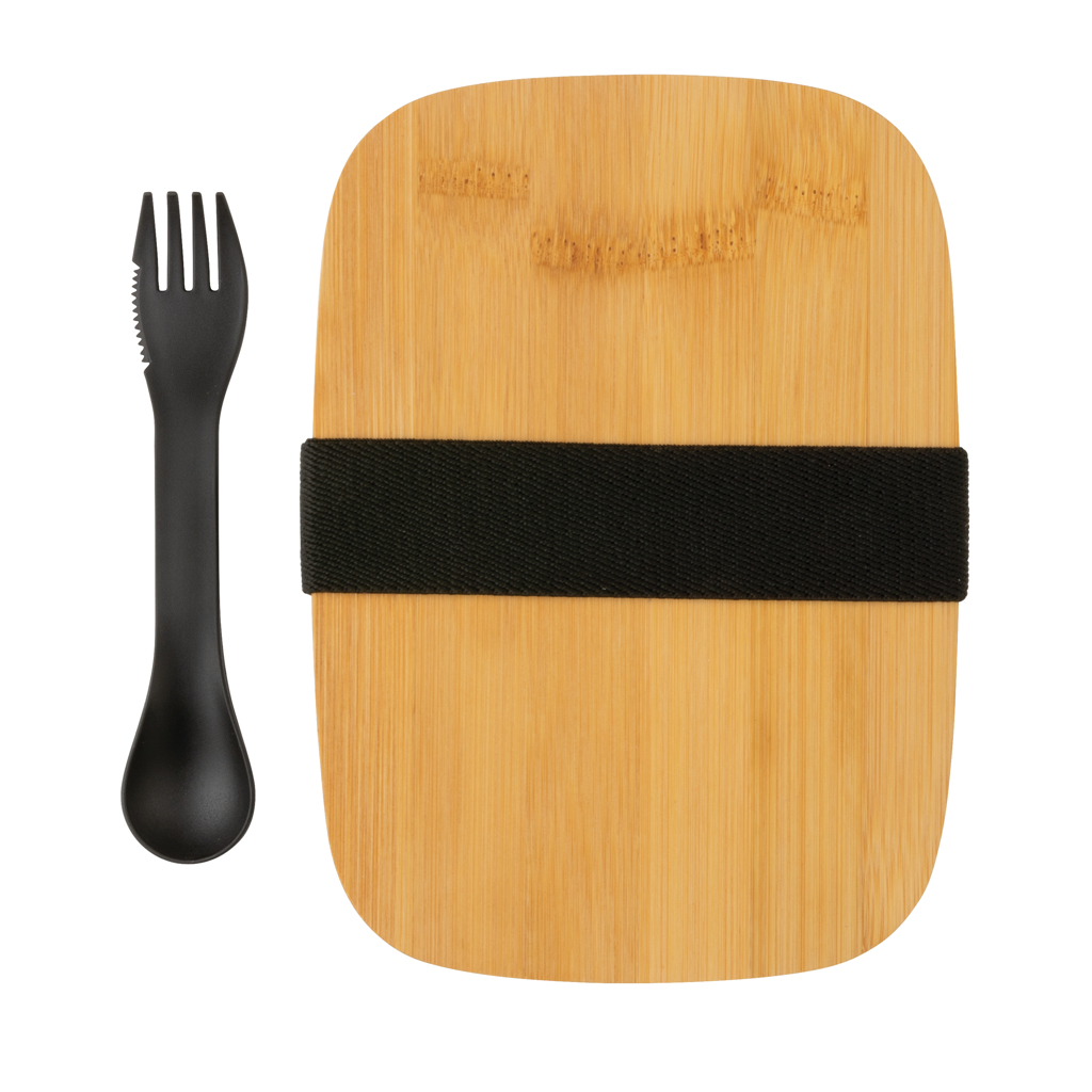 Stainless steel lunchbox with bamboo lid and spork Stainless steel lunchbox with bamboo lid and spork
