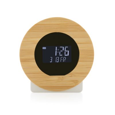 Eco-Friendly Branded Bamboo LCD Desk Clock for Promotions