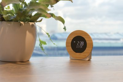 Eco-Friendly Branded Bamboo LCD Desk Clock for Promotions