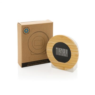 Eco-Friendly Branded Bamboo LCD Desk Clock for Promotions