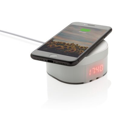 Branded Aria 5W Wireless Charging Clock for Promotions