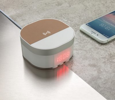 Branded Aria 5W Wireless Charging Clock for Promotions