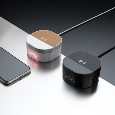 Branded Aria 5W Wireless Charging Clock for Promotions