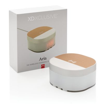 Branded Aria 5W Wireless Charging Clock for Promotions