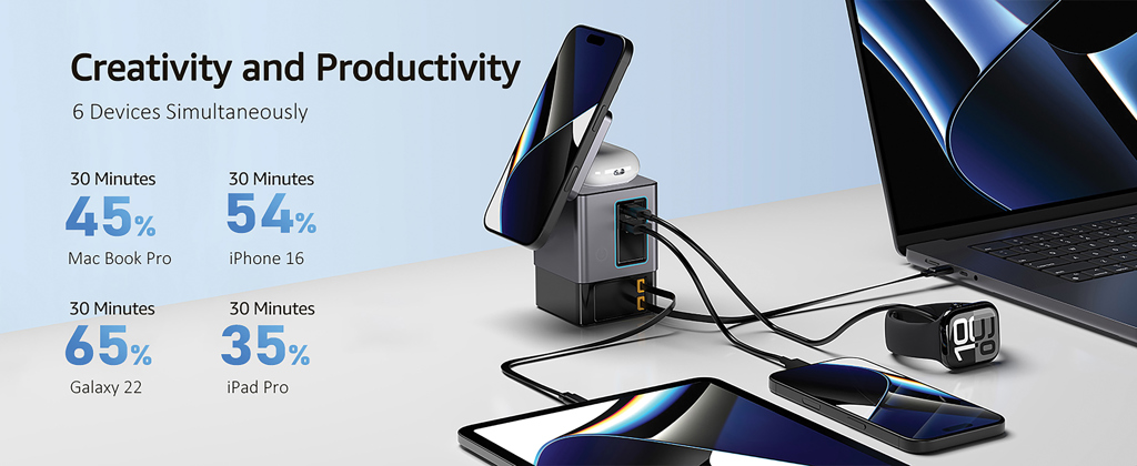 Urban Vitamin Sacramento 105W GAN charger+retractable cables Urban Vitamin Sacramento 105W GAN charger+retractable cables