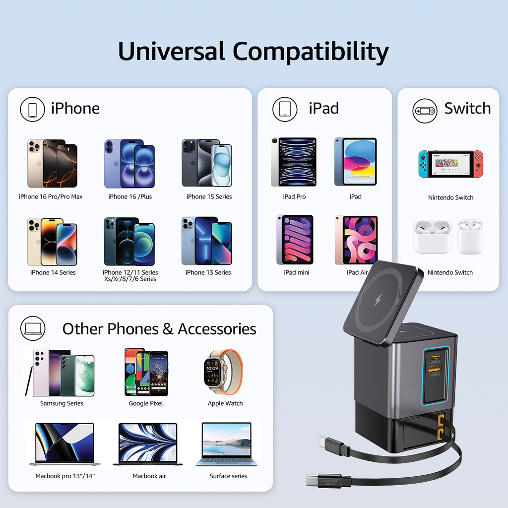 Urban Vitamin Sacramento 105W GAN charger+retractable cables Urban Vitamin Sacramento 105W GAN charger+retractable cables