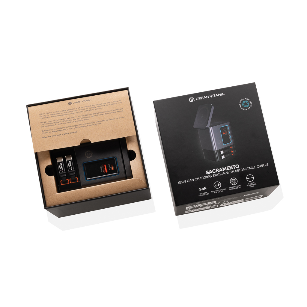 Urban Vitamin Sacramento 105W GAN charger+retractable cables Urban Vitamin Sacramento 105W GAN charger+retractable cables
