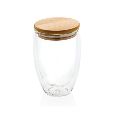 Branded 350ml Double Wall Glass with Lid for Promotions
