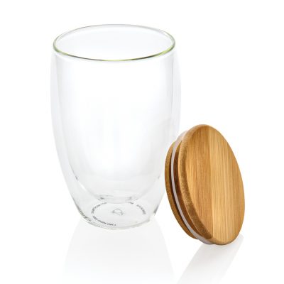 Branded 350ml Double Wall Glass with Lid for Promotions