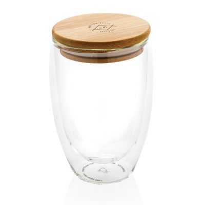 Branded 350ml Double Wall Glass with Lid for Promotions