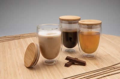 Branded 350ml Double Wall Glass with Lid for Promotions