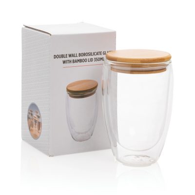 Branded 350ml Double Wall Glass with Lid for Promotions