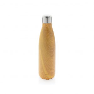 Vacuum insulated stainless steel bottle with wood print