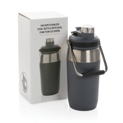 Branded 500ml Vacuum Steel Bottle with Dual Function Lid